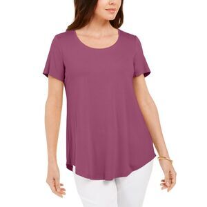 JM Collection Scoop Neck Shirttail Hem Top
